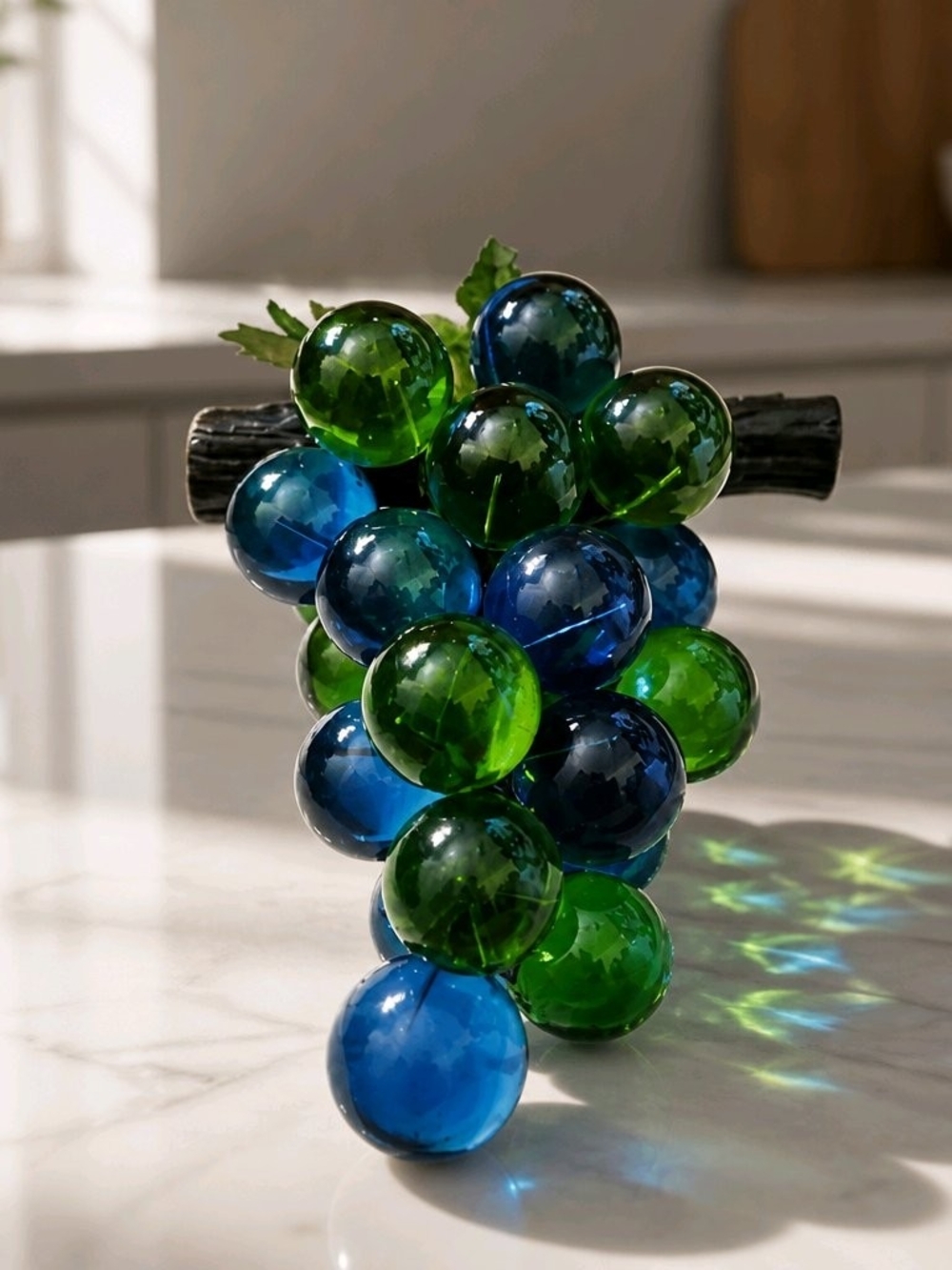 Vintage 1960s Mid Century Blue and Green Lucite Grape Cluster